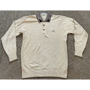 Vintage Crocodile Mens Button Cashmere Sweater Tan Cartelo Button Measures Large